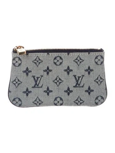 Pre-owned Louis Vuitton Monogram Mini Lin Pattern Canvas Porte-billets Compact Wallet In Blue
