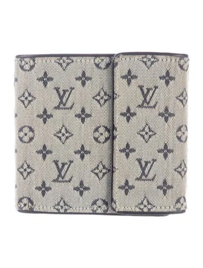 Pre-owned Louis Vuitton Monogram Mini Lin Pattern Canvas Porte-billets Compact Wallet In Blue/grey