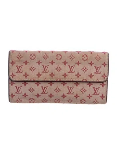Pre-owned Louis Vuitton Monogram Mini Lin Pattern Canvas Wallet In Red
