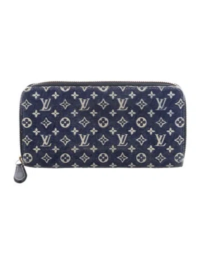 Pre-owned Louis Vuitton Monogram Mini Lin Pattern Canvas Zippy Wallet In Blue
