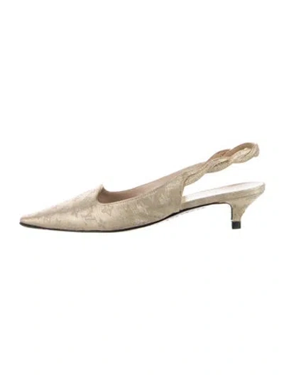 Pre-owned Louis Vuitton Monogram Mini Lin Pattern Slingback Pumps In Gold