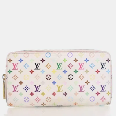 Pre-owned Louis Vuitton Monogram Multicolor Zippy Wallet In White