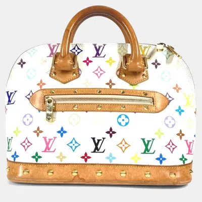 Pre-owned Louis Vuitton Monogram Multicolore Alma Tote Bag With Studs Canvas Blanc White