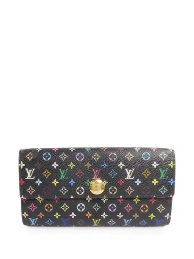 Pre-owned Louis Vuitton Monogram Multicolore Portefeuille Sarah Wallet In Black