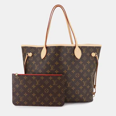 Pre-owned Louis Vuitton Monogram Neverfull Mm Tote Bag Brown Cerise