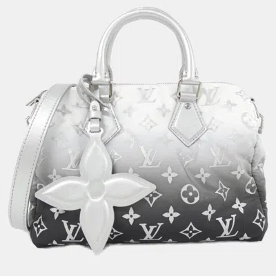 Pre-owned Louis Vuitton Black/white Lv Snow Monogram Nylon Speedy Bandouliere 25