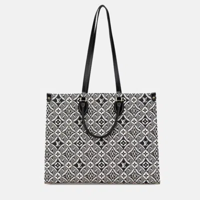 Pre-owned Louis Vuitton Monogram On The Go Gm Handbag Tote Bag Black White Blue Canvas Leather In Multi