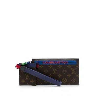 Pre-owned Louis Vuitton Monogram Outdoor Ribbon Calf Leather Pochette In Brown