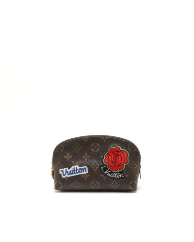 Pre-owned Louis Vuitton Monogram Patches Mini Cosmetic Pouch In Brown