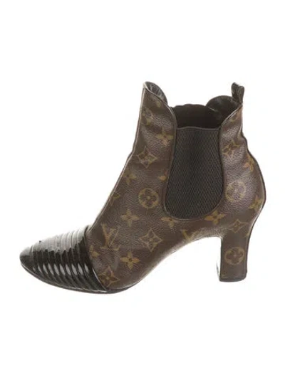 Pre-owned Louis Vuitton Monogram Pattern Chelsea Boots In Brown