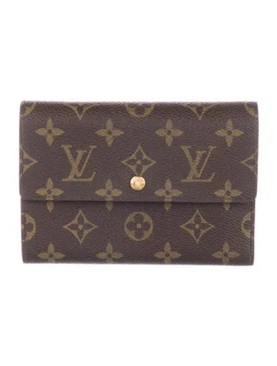 Pre-owned Louis Vuitton Monogram Pattern Coated Canvas Compact Wallet In Brown