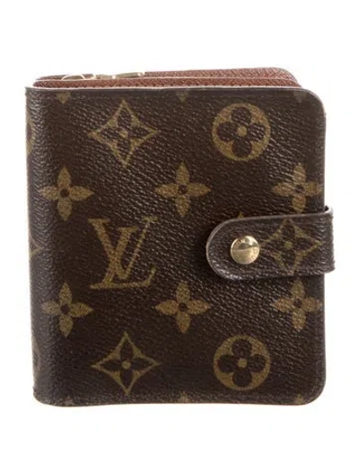 Pre-owned Louis Vuitton Monogram Pattern Coated Canvas Compact Zippé Wallet In Brown