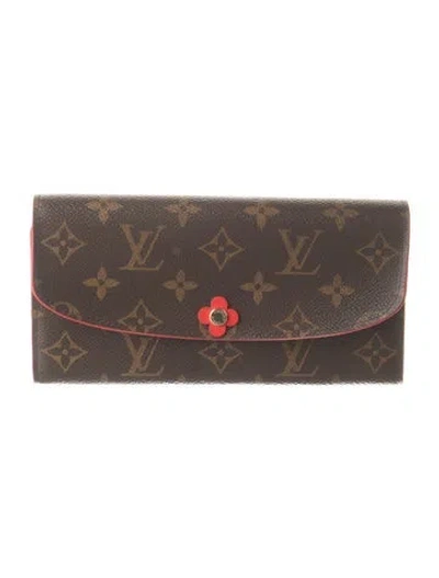 Pre-owned Louis Vuitton Monogram Pattern Coated Canvas Emilie Wallet In Brown