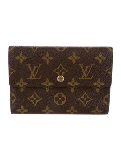 Pre-owned Louis Vuitton Monogram Pattern Coated Canvas Porte-trésor Étui Papier Wallet In Brown