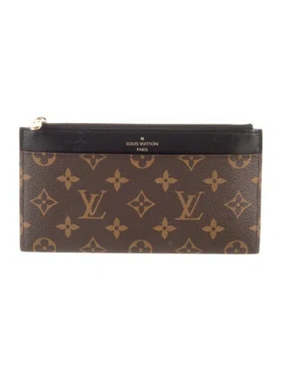 Pre-owned Louis Vuitton Monogram Pattern Coated Canvas Slim Purse In Brown