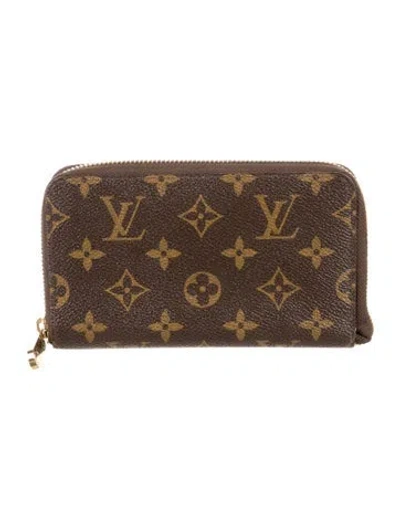 Pre-owned Louis Vuitton Monogram Pattern Coated Canvas Zippy Compact Wallet In Brown