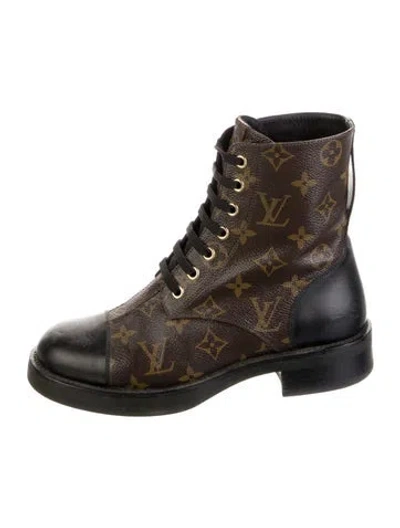 Pre-owned Louis Vuitton Monogram Pattern Combat Boots In Brown