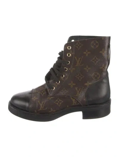 Pre-owned Louis Vuitton Monogram Pattern Combat Boots In Brown