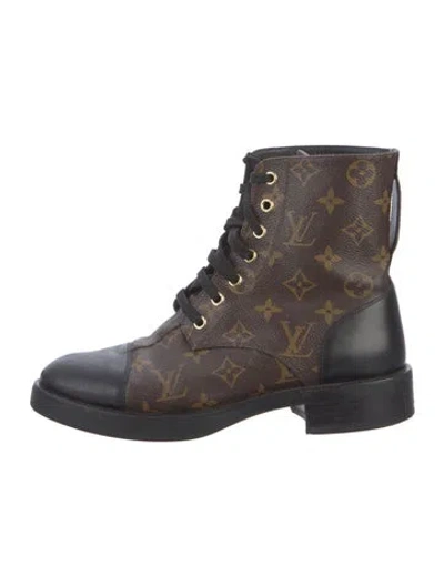 Pre-owned Louis Vuitton Monogram Pattern Combat Boots In Brown