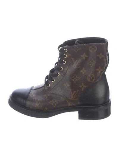 Pre-owned Louis Vuitton Monogram Pattern Combat Boots In Brown