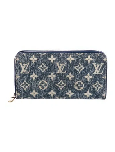 Pre-owned Louis Vuitton Monogram Pattern Denim Continental Wallet In Blue