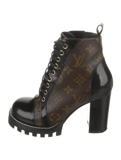Pre-owned Louis Vuitton Monogram Pattern Lace-up Boots In Brown