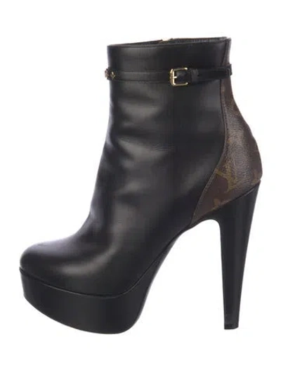 Pre-owned Louis Vuitton Monogram Pattern Leather Boots In Black