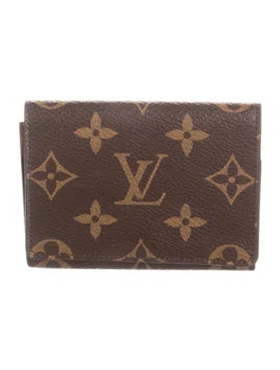 Pre-owned Louis Vuitton Monogram Pattern Leather Card Holder In Brown