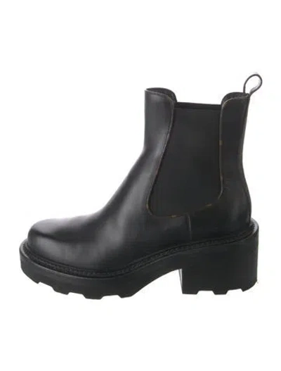 Pre-owned Louis Vuitton Monogram Pattern Leather Chelsea Boots In Black