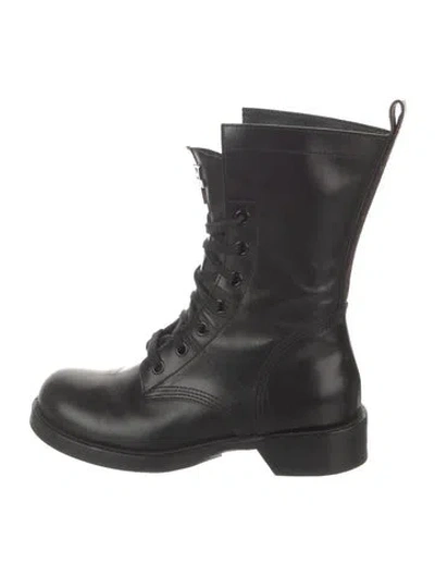 Pre-owned Louis Vuitton Monogram Pattern Leather Combat Boots In Black