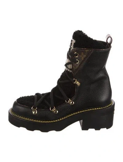 Pre-owned Louis Vuitton Monogram Pattern Leather Combat Boots In Black