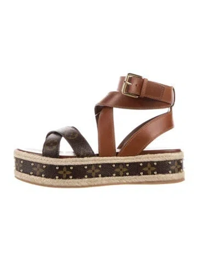 Pre-owned Louis Vuitton Monogram Pattern Leather Espadrilles In Brown