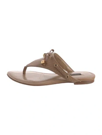 Pre-owned Louis Vuitton Monogram Pattern Leather Flip Flops In Neutral