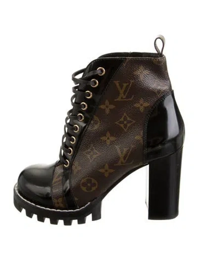 Pre-owned Louis Vuitton Monogram Pattern Leather Lace-up Boots In Black/brown