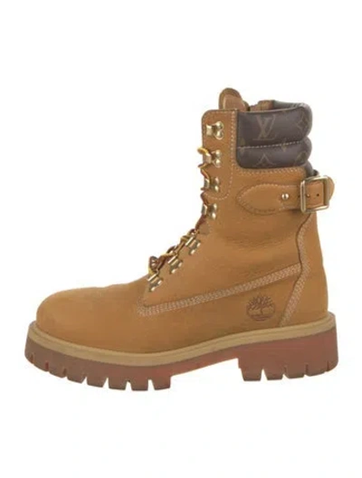 Pre-owned Louis Vuitton Monogram Pattern Leather Lace-up Boots In Neutral