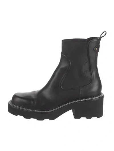 Pre-owned Louis Vuitton Monogram Pattern Leather Moto Boots In Black/brown