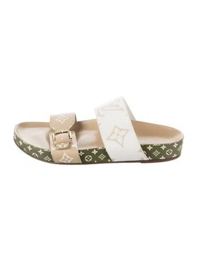Pre-owned Louis Vuitton Monogram Pattern Leather Slides In Neutrals