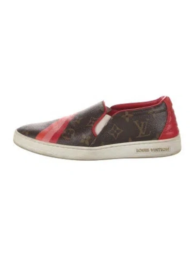 Pre-owned Louis Vuitton Monogram Pattern Leather Trim Embellishment Sneakers In Brown