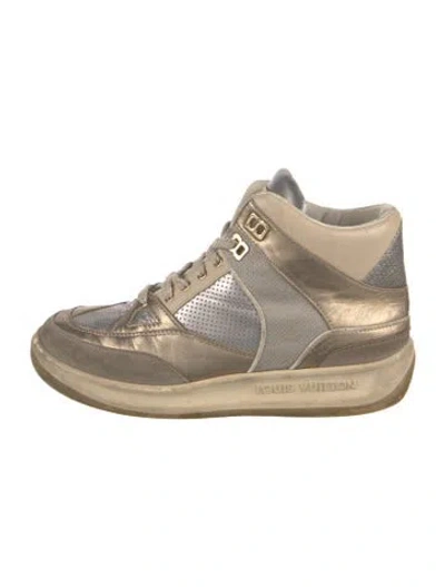 Pre-owned Louis Vuitton Monogram Pattern Leather Wedge Sneakers In Gold