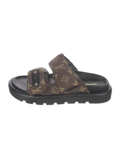 Pre-owned Louis Vuitton Monogram Pattern Nylon Slides In Brown