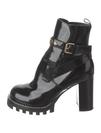Pre-owned Louis Vuitton Monogram Pattern Patent Leather Boots In Black
