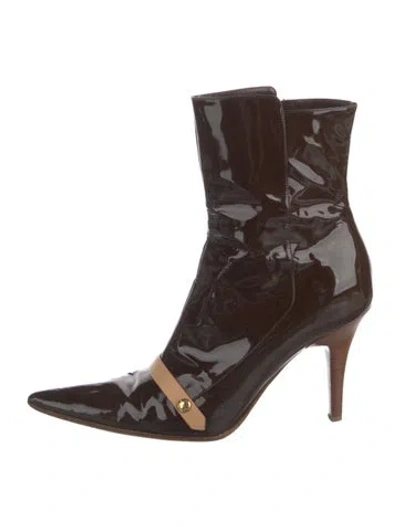 Pre-owned Louis Vuitton Monogram Pattern Patent Leather Boots In Brown