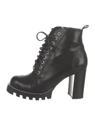 Pre-owned Louis Vuitton Monogram Pattern Patent Leather Combat Boots In Black