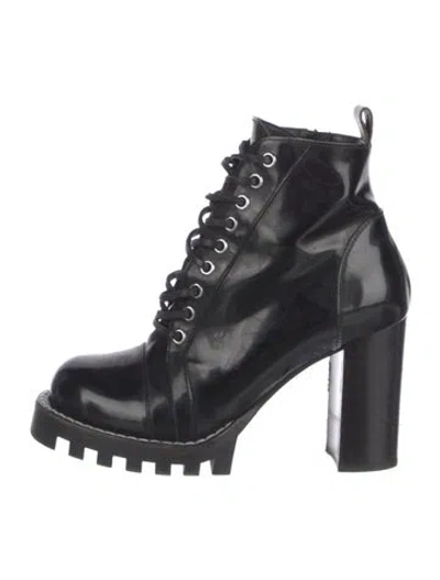 Pre-owned Louis Vuitton Monogram Pattern Patent Leather Combat Boots In Black