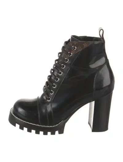 Pre-owned Louis Vuitton Monogram Pattern Patent Leather Combat Boots In Black