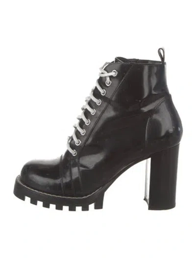 Pre-owned Louis Vuitton Monogram Pattern Patent Leather Lace-up Boots In Black