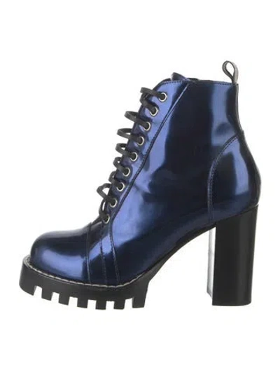 Pre-owned Louis Vuitton Monogram Pattern Patent Leather Lace-up Boots In Blue