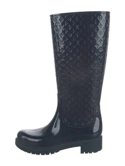 Pre-owned Louis Vuitton Monogram Pattern Rubber Rain Boots In Blue