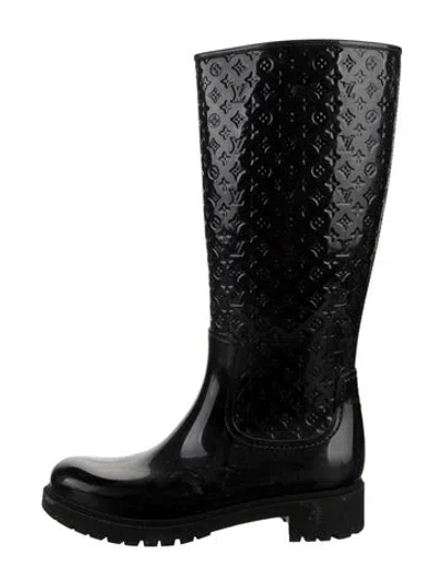 Pre-owned Louis Vuitton Monogram Pattern Rubber Rain Boots In Blue