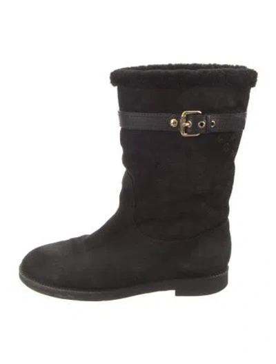 Pre-owned Louis Vuitton Monogram Pattern Suede Boots In Black